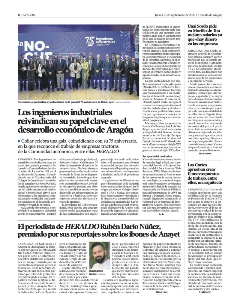 La Noche + IN emociona a los 400 invitados del sector industrial y de la ingeniería 14 COIIAR GALA NOCHE IN HERALDO ARAGON 100926