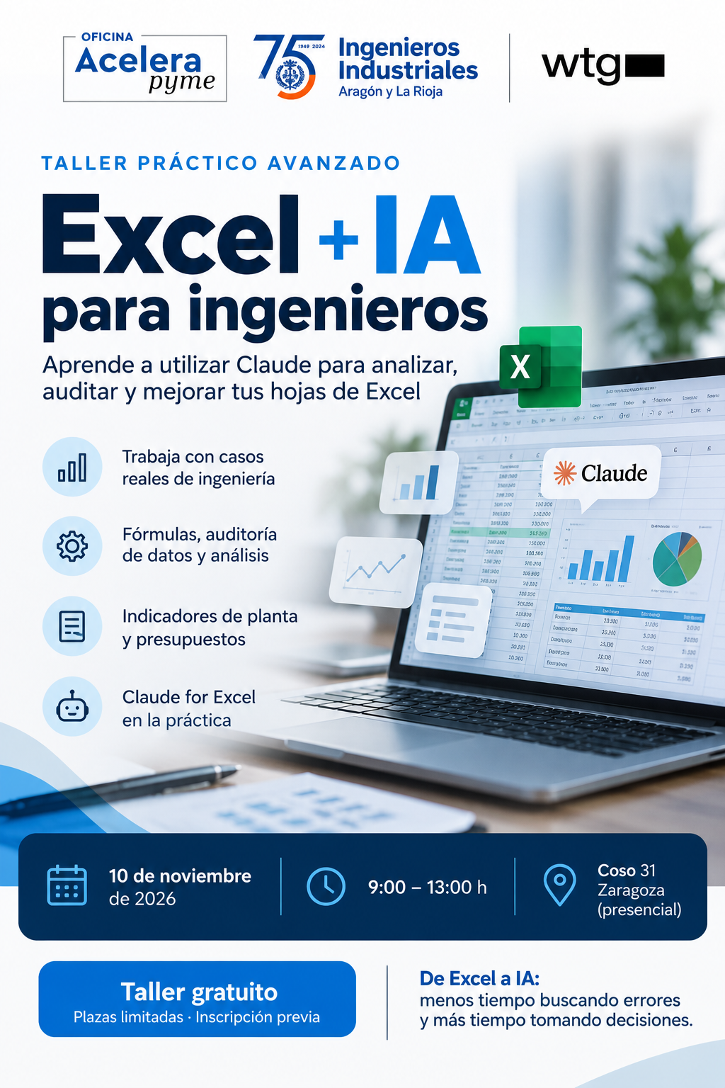 Taller práctico AceleraPyme avanzado: Excel + IA para ingenieros 3 Taller Excel e IA para Ingenieros